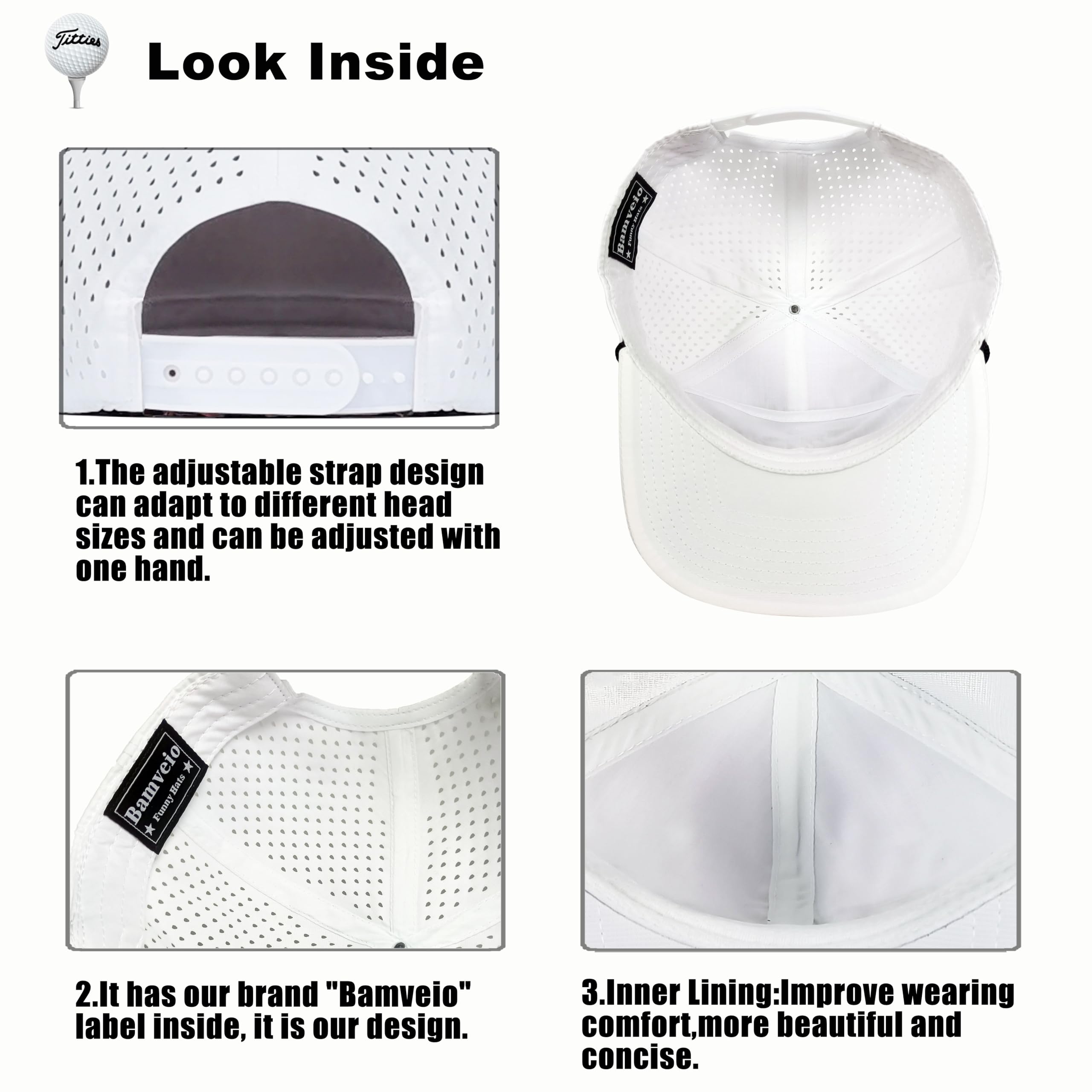 Bamveio Funny Golf Hats for Men & Women - White & Black Titliest Baseball Cap | Perfect for Golfing, Outdoor Sports & Casual Wear