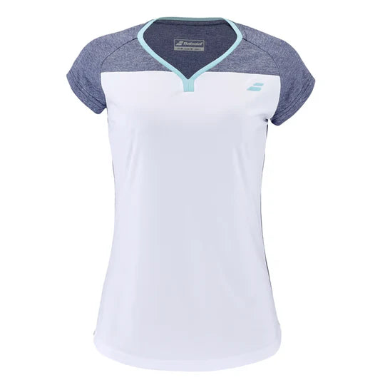 Babolat Play Cap Sleeve Women's Tennis Top 1079 - White/Blue Heather - Breathable Workout Shirt for Tennis & Active Lifestyle