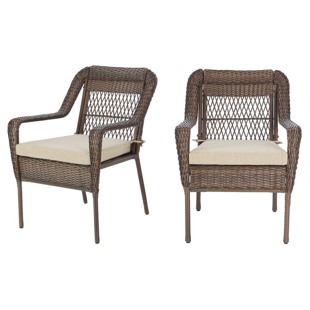 Mix and Match Wicker Outdoor Patio Lounge Chairs with Putty Tan Cushions (2-Pack) - Weather-Resistant Rattan Furniture for Poolside, Garden, or Backyard Relaxation