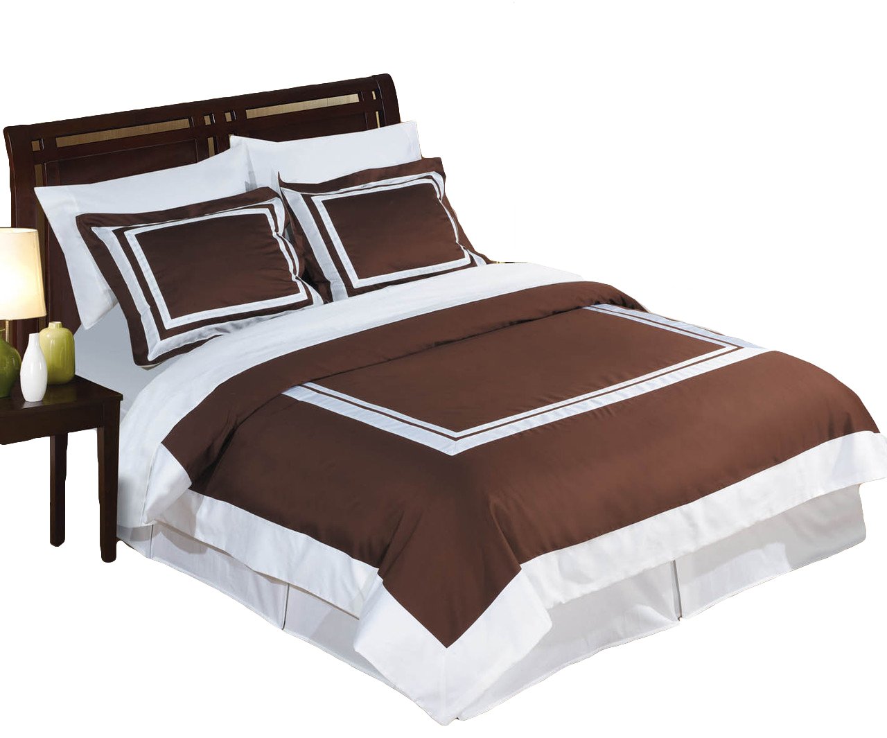 6-Piece Hotel Luxury Bed-in-a-Bag Twin Size Set - 100% Premium Cotton 300 Thread Count Chocolate & White Duvet Cover with Matching Sheet Set + Down Alternative Comforter | Perfect for Guest Rooms, Dormitories & Cozy Bedroom Upgrades