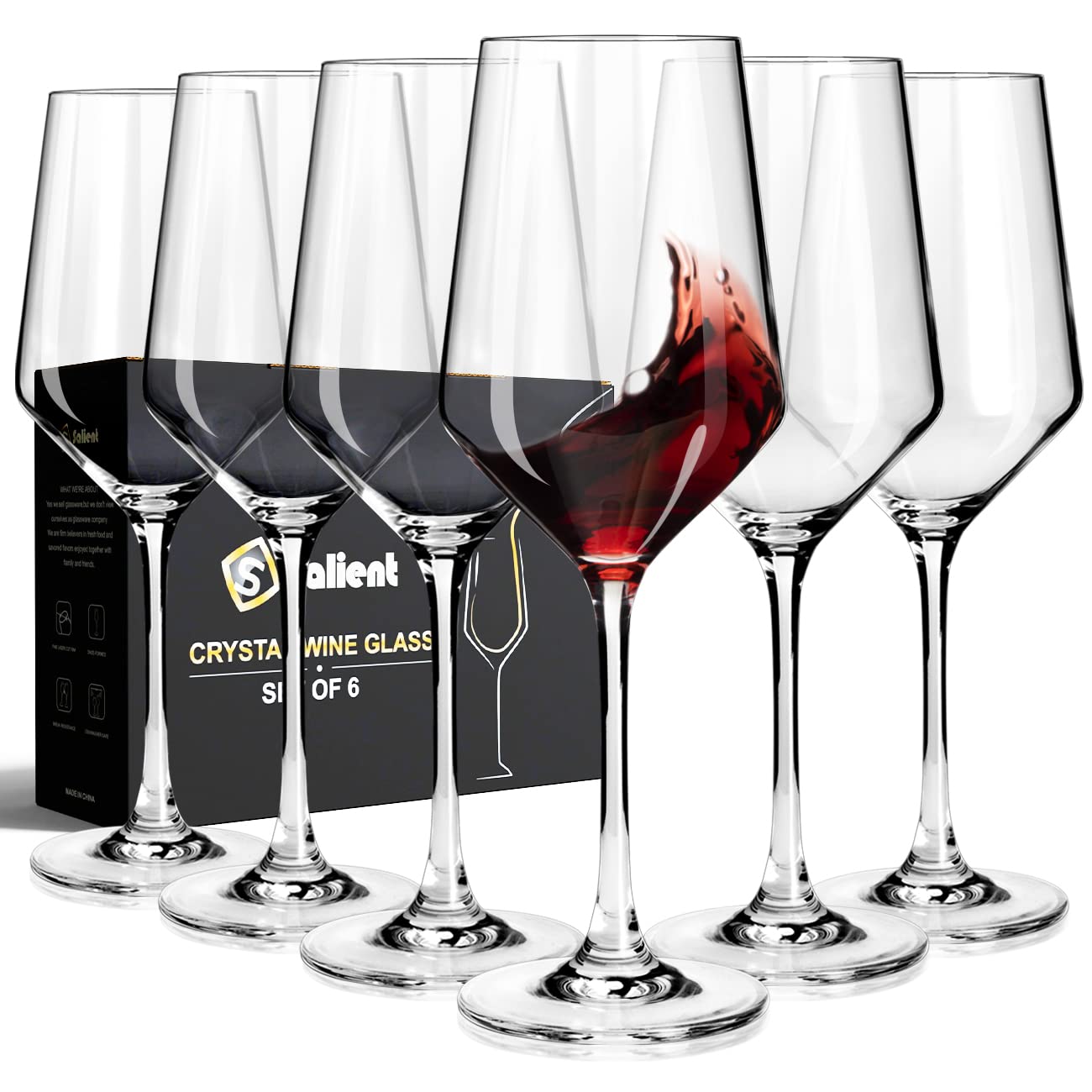 Premium 14oz Hand Blown Crystal Wine Glasses Set of 6 - Elegant Long Stem Red & White Wine Glasses with Gift Box - Perfect for Dinner Parties, Weddings & Romantic Date Nights