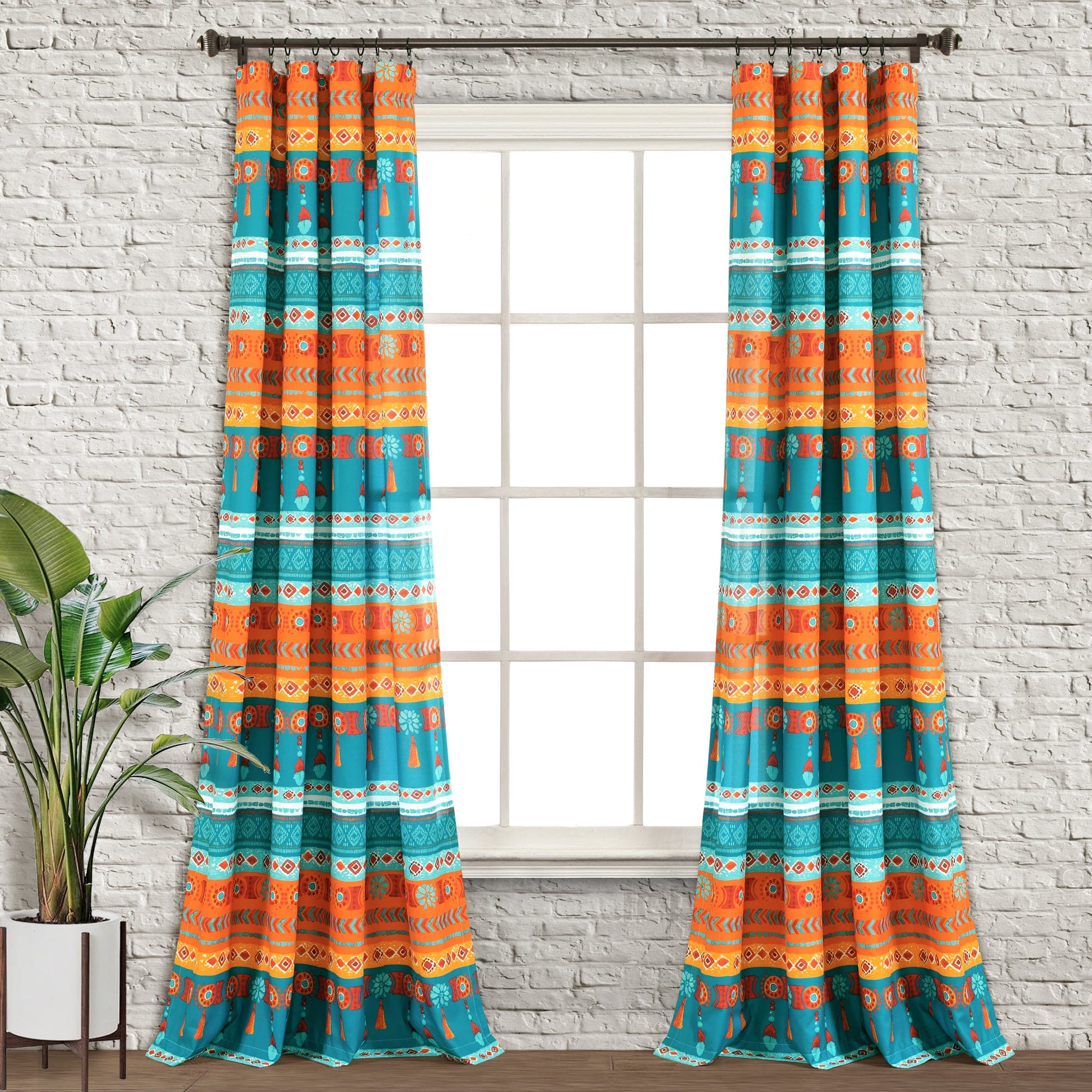 Boho Watercolor Border Window Curtain Panel Set - Floral Printed Sheer Drapes for Living Room, Bedroom & Nursery - Light Filtering & Privacy Window Treatments for Home Decor