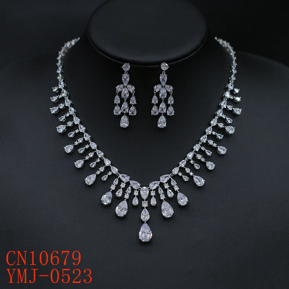 Silver Cubic Zirconia Bridal Jewelry Set - Wedding Necklace & Earrings for Women, Bridesmaid Accessories Gift | Perfect for Weddings, Parties & Special Occasions