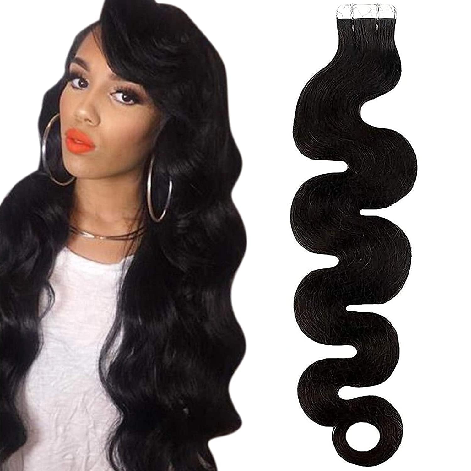 30 Inch Long Wavy Human Hair Extensions - 100% Brazilian Body Wave with Skin Weft & Natural Adhesive - 100g/40pcs - #4 Dark Brown - Perfect for Volume, Length & Styling - Great for Parties, Weddings & Daily Wear