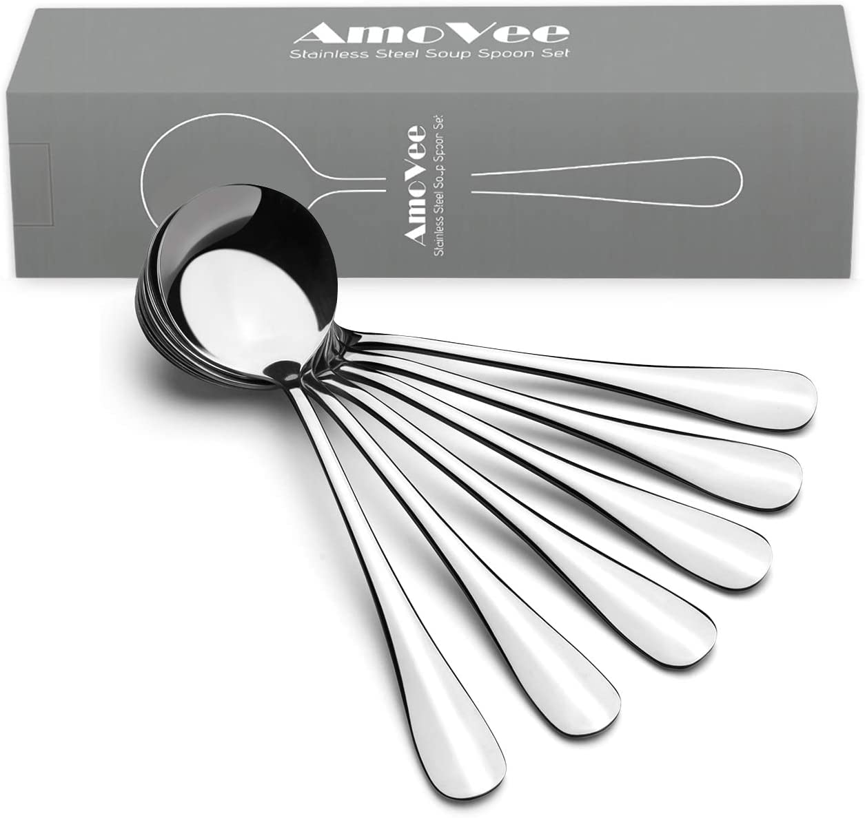 AmoVee 8-Piece Soup Spoon Set & 6-Piece Soup Spoon Set - Durable Stainless Steel Soup Spoons for Everyday Dining, Restaurants, and Family Gatherings