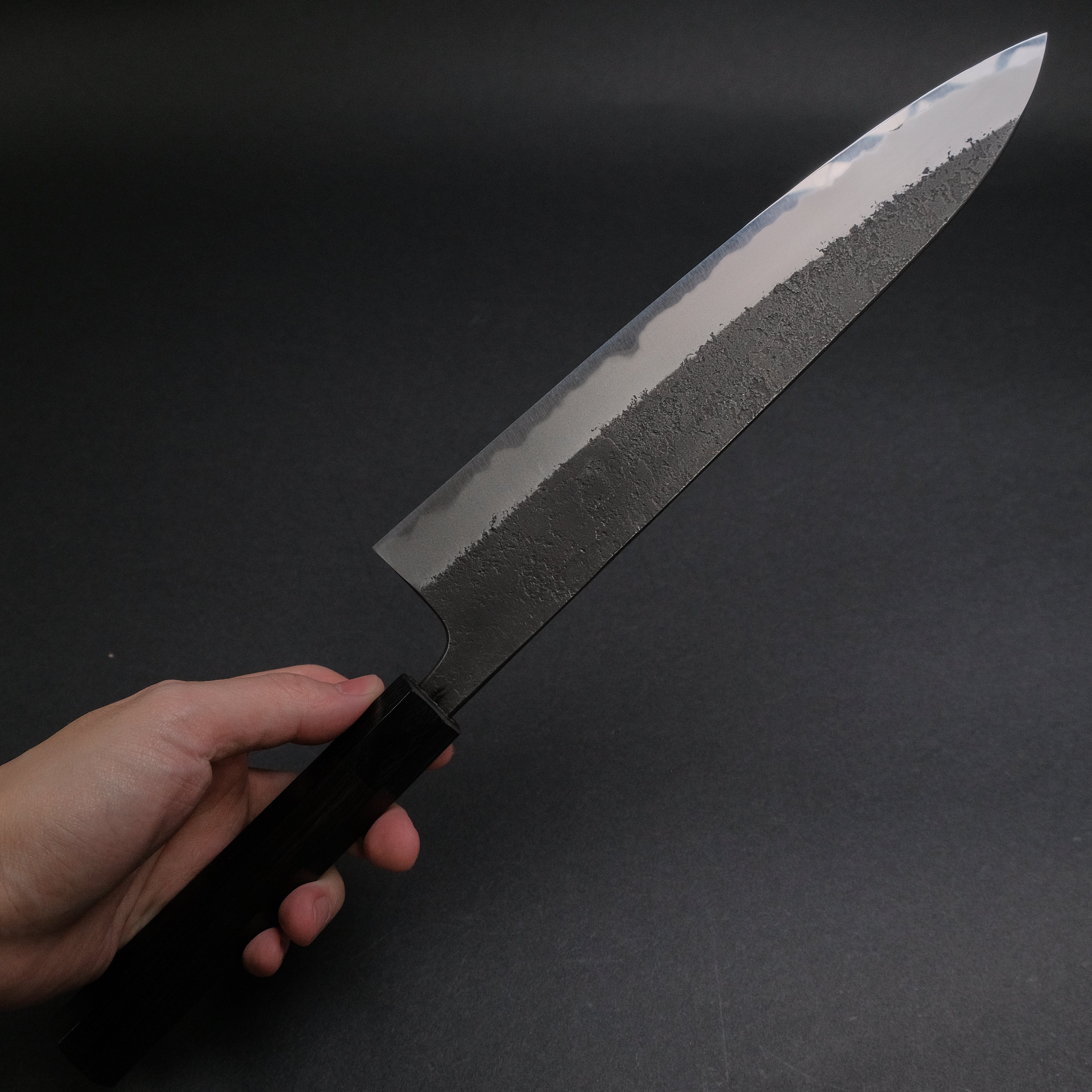 Premium Toshihiro Wakui Kurouchi Nashiji Blue #2 Gyuto 240mm Japanese Chef Knife - Handcrafted Ebony Handle - Professional Kitchen Knife for Sushi, Meat & Vegetables (Limited Discount)