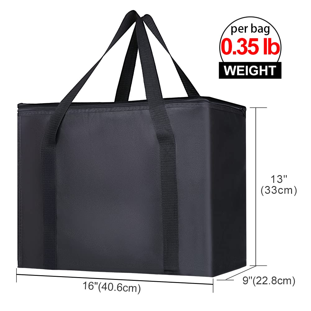 Bodaon 2-Pack Extra Large Insulated Reusable Grocery Bags with Zippered Top - Heavy Duty Freezer Bags for Frozen Foods, Picnics, Beach Trips & Cold Storage Shopping Accessories (Black)