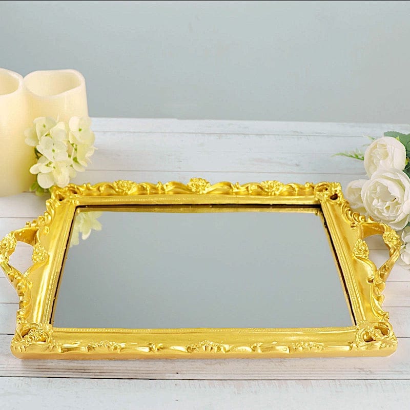 15x10 Inch Metallic Rectangular Mirror Serving Tray with Handles - Elegant Party Decor, Cocktail Serving, Home Decor & Gift Idea for Weddings, Hostess & Housewarming