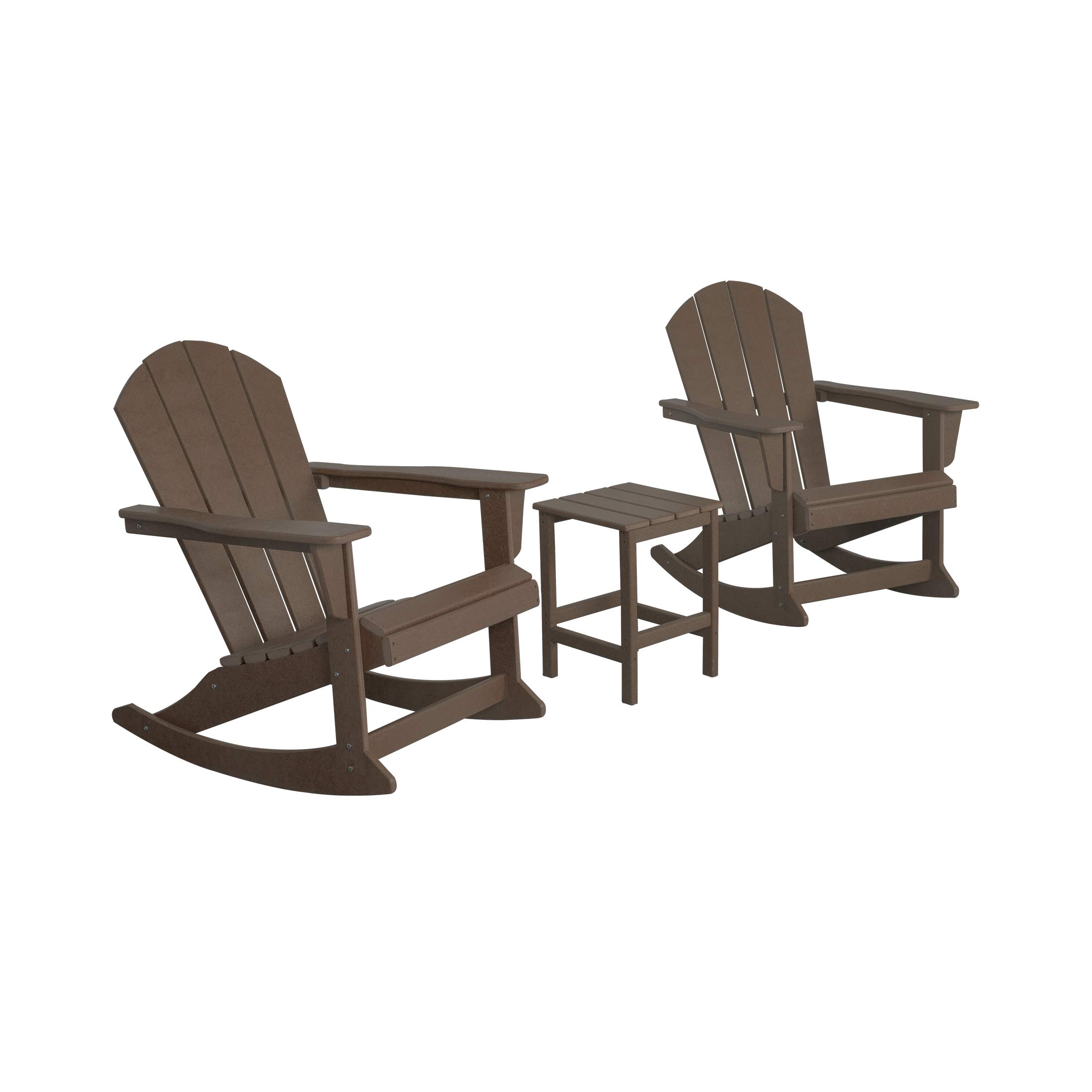 WestinTrends Malibu 3-Piece Outdoor Rocking Chair Set - All-Weather Poly Lumber Patio Furniture, 2 Adirondack Rockers with Side Table in Dark Brown - Perfect for Porch, Garden & Backyard Relaxation