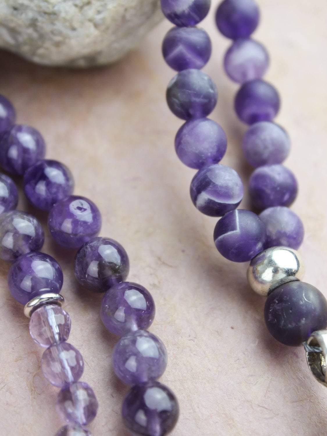 Authentic Amethyst Gemstone Meditation Mala Beads - 108 Prayer Beads for Yoga, Mindfulness & Spiritual Healing | Perfect for Stress Relief, Chakra Balancing & Daily Meditation Practice