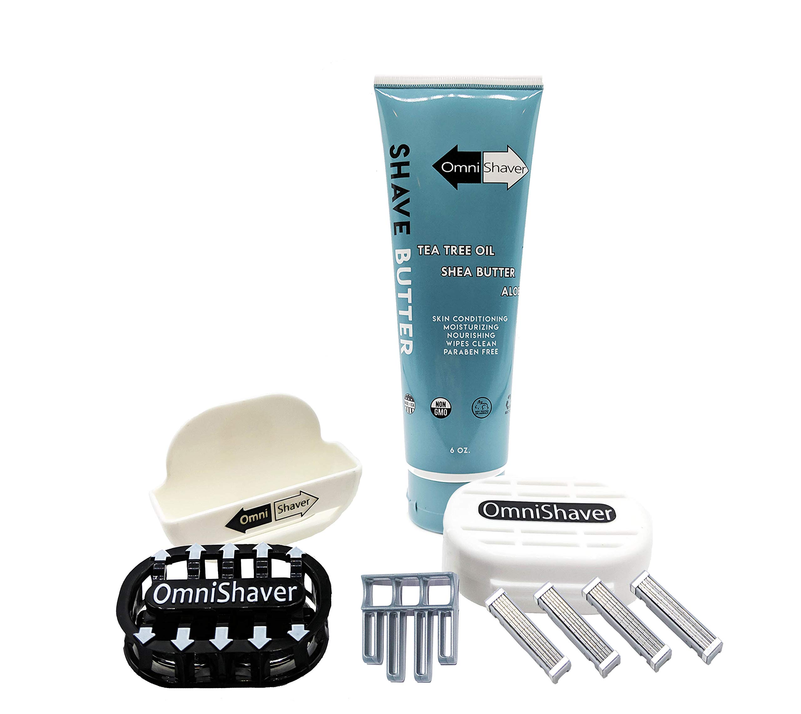 Premium Omnishaver Kit - Fastest Electric Shaver for Head, Legs, Arms & Body Hair | Reusable Alternative to Disposable Razors with Self-Cleaning & Stropping Technology | Includes Shave Butter & Replacement Cartridges (White) | Perfect for Travel, Gym & Quick Home Grooming