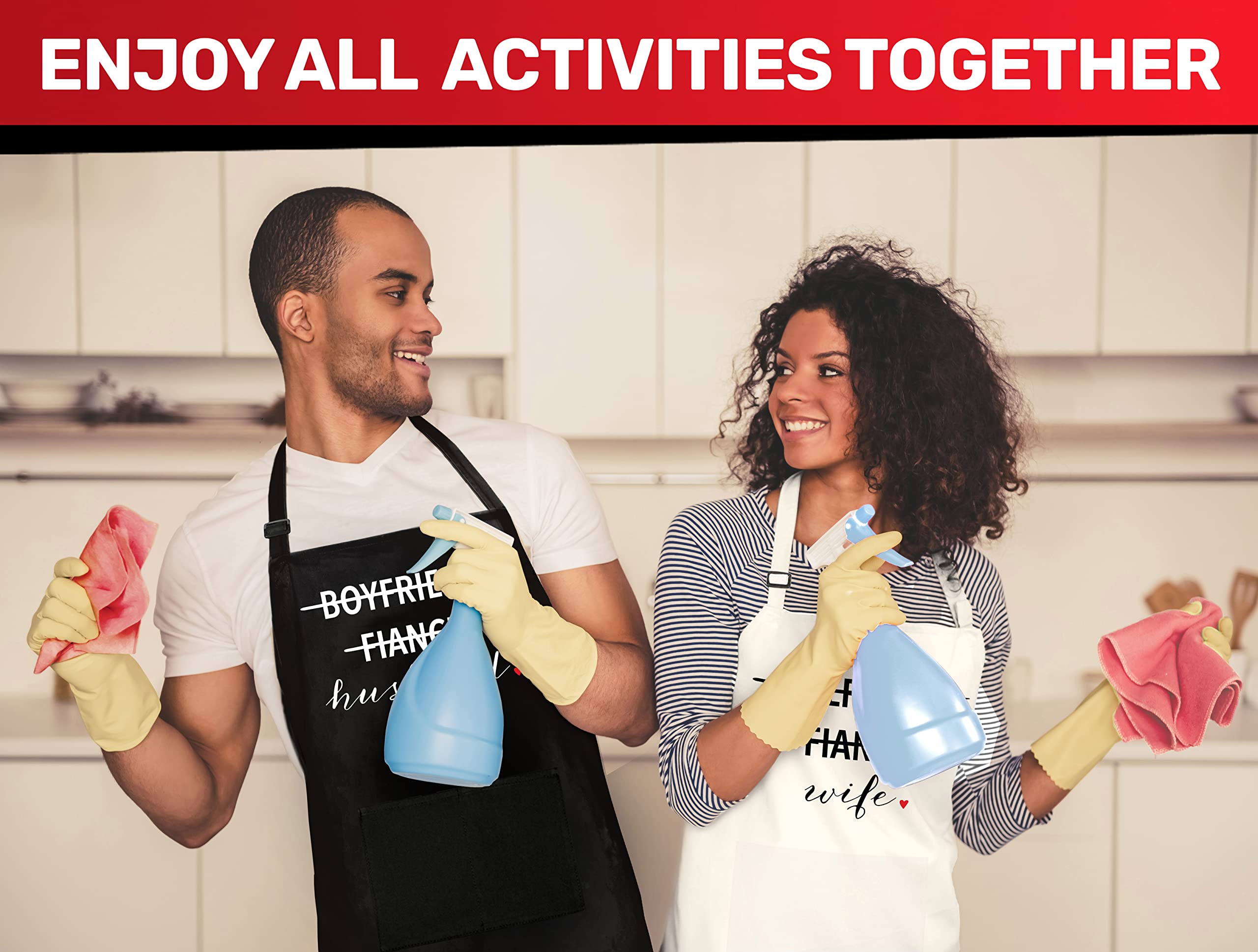 Prazoli His and Hers Aprons Set for Couples - Matching Kitchen Aprons for Boyfriend, Fiance, Husband & Girlfriend, Fiance, Wife - Perfect for Engagement, Bridal Shower, Wedding Registry Gifts - Ideal for Cooking, Baking, BBQ and Romantic Date Nights at Home