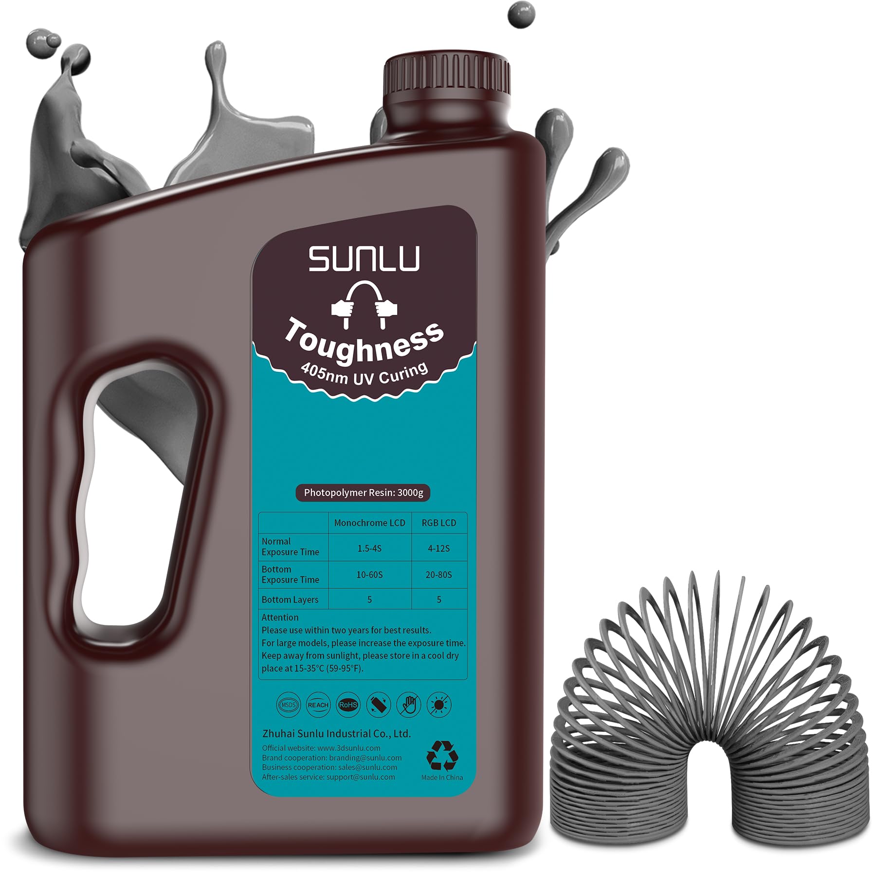 SUNLU 3KG High Toughness 3D Printer Resin - Flexible Photopolymer Resin for LCD/DLP/SLA Printers, 405nm UV Fast Curing, 3000g Dark Grey - Ideal for Prototyping, Miniatures & Functional Parts