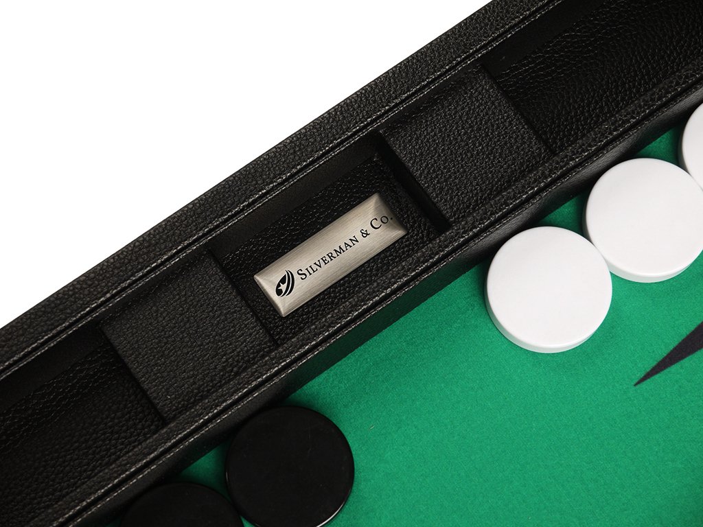 Premium 19-Inch Backgammon Set - Large Wooden Board with Black Frame & Green Felt Playing Surface, Classic Black and White Points - Perfect for Family Game Nights, Travel, and Casino-Style Entertainment