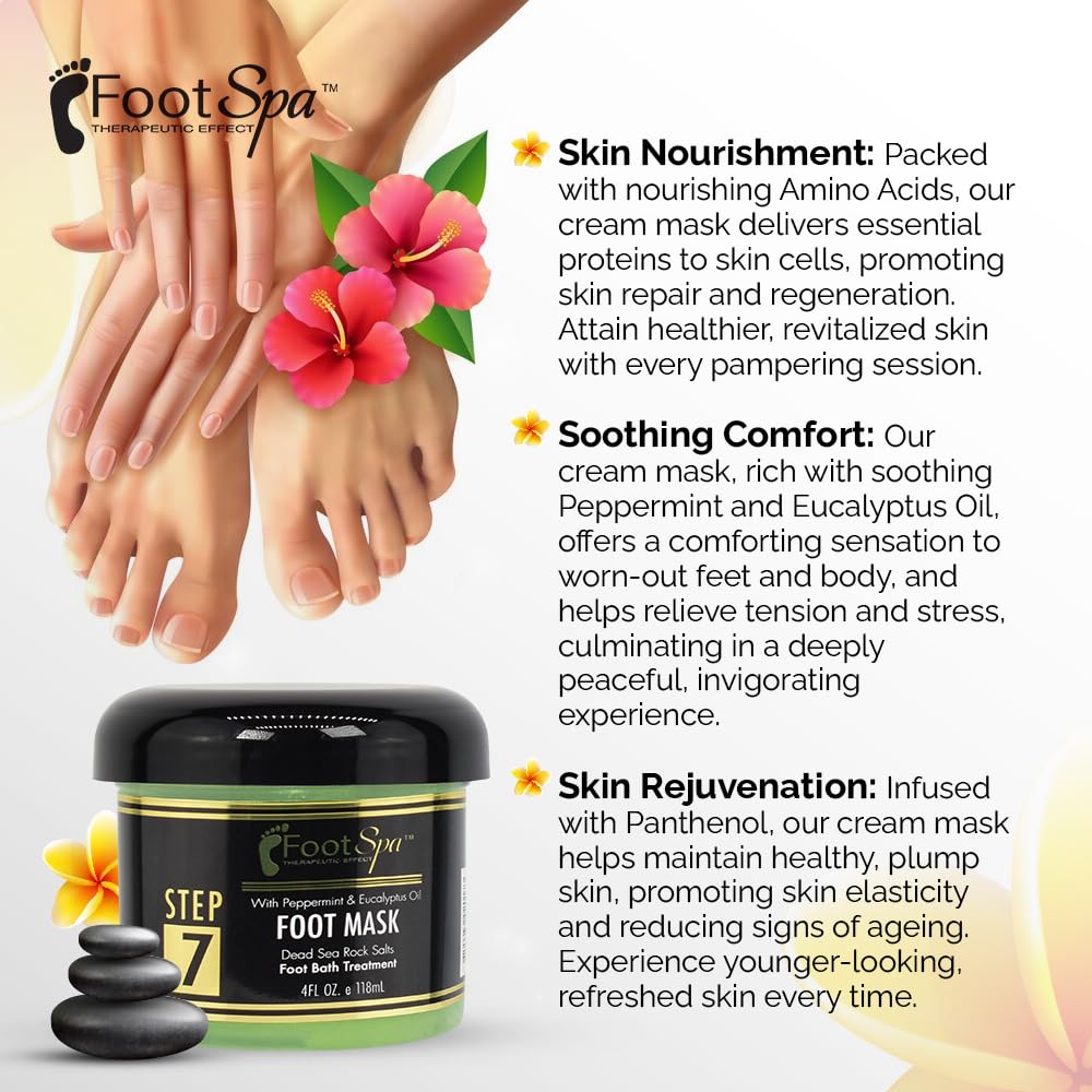 FOOT SPA Cream Mask with Peppermint & Eucalyptus Oil - 4oz Hydrating Pedicure Treatment for Tired Feet - Moisturizing Foot Care for Soft, Fresh Skin | Perfect for Post-Workout Recovery & At-Home Spa Days