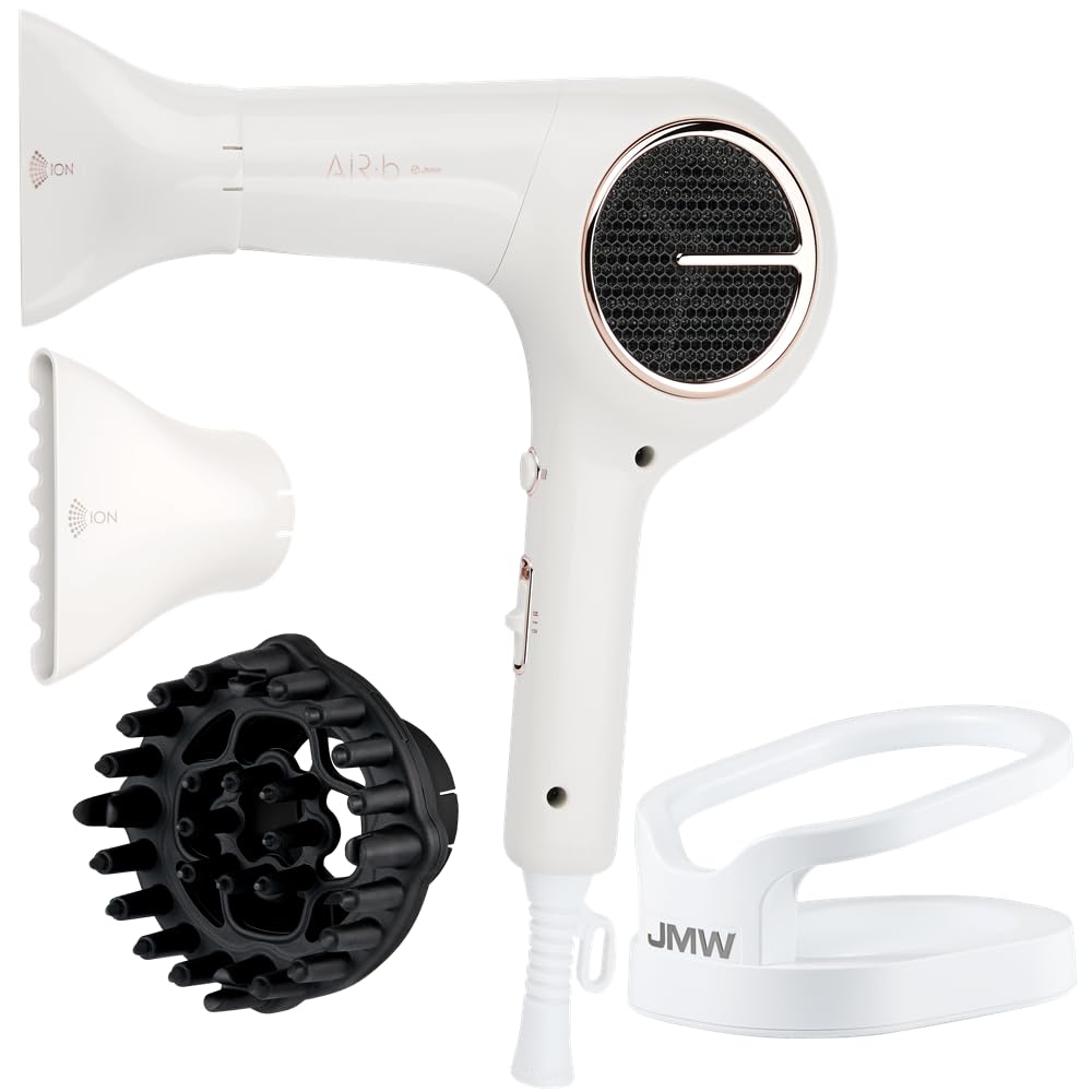 JMW AIR B Hair Dryer with Diffuser & Stand - 1600W Lightweight Blow Dryer, Powerful BLDC Motor, 100% Cool Air Setting, Compact & Quiet for Home, Travel & Salon Use - Perfect for Styling, Drying & Volumizing Hair