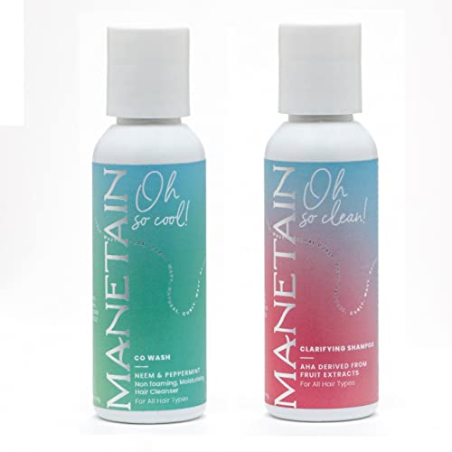 MANETAIN Travel Size Oh So Cool & Oh So Clean Combo for Curly & Wavy Hair - Frizz Control, Detangling, Vegan, Toxin-Free (30mg + 50ml) - Perfect for On-the-Go Haircare & Travel Essentials