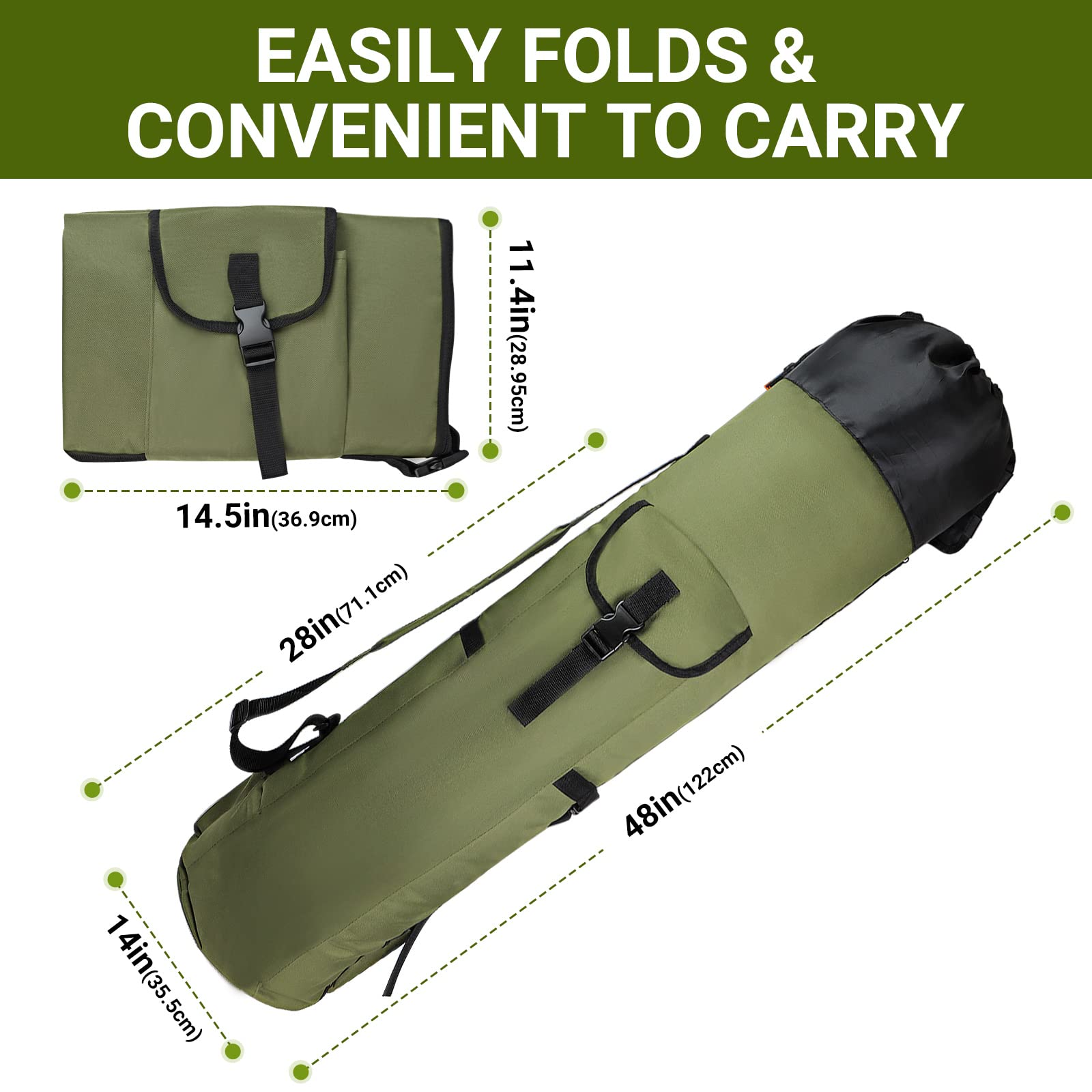 **FOUUAAOOU Fishing Rod Bag - Durable Folding Oxford Fabric Fishing Pole Case, Portable Fishing Gear for Men - Ideal for Travel, Storage & Fishing Gifts (Green)**