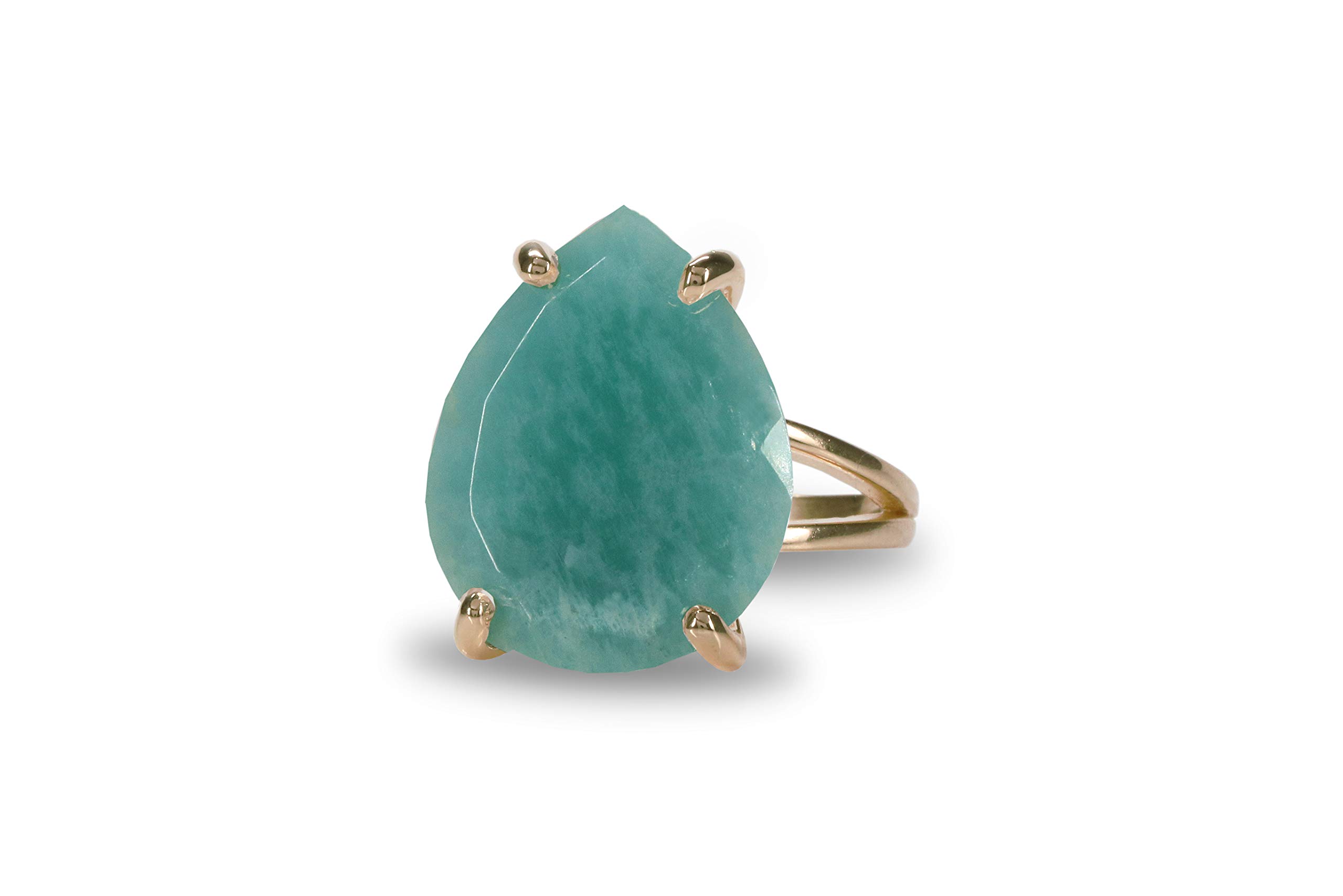 14K Rose Gold Amazonite Stone Ring for Women - Elegant Pear Cut Wedding, Engagement & Cocktail Ring - Gift Ready with Fancy Box - Perfect for Bridal Jewelry, Anniversary Gifts & Special Occasions