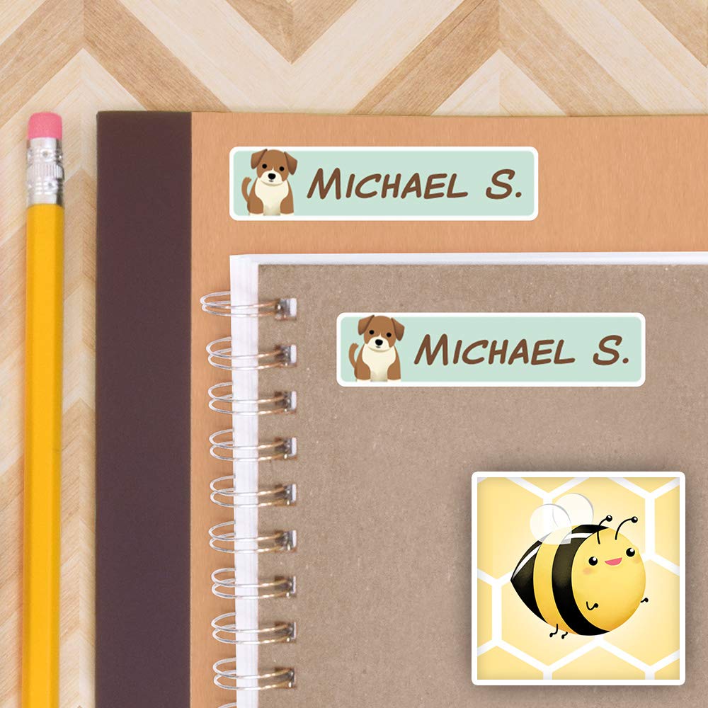 Peel & Stick Waterproof Name Labels - 36 Large Customizable Labels with Bee Design | Perfect for Kids School Supplies, Lunch Boxes & Water Bottles