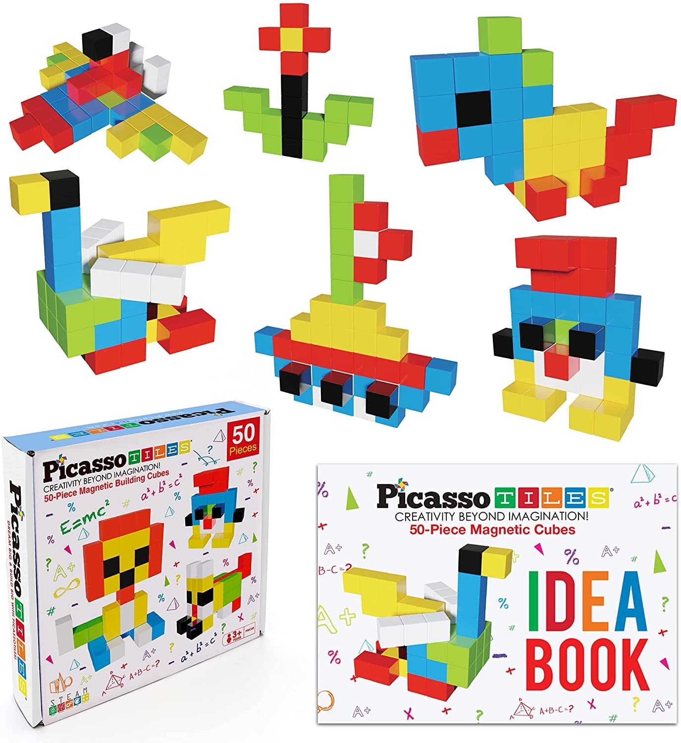 PicassoTiles 50-Piece Magnetic Puzzle Cube Set - Van Gogh, Mona Lisa & Art Mix & Match Building Blocks | STEM Learning, Sensory Toys for Kids | Creative Construction Play for Home & Classroom Activities