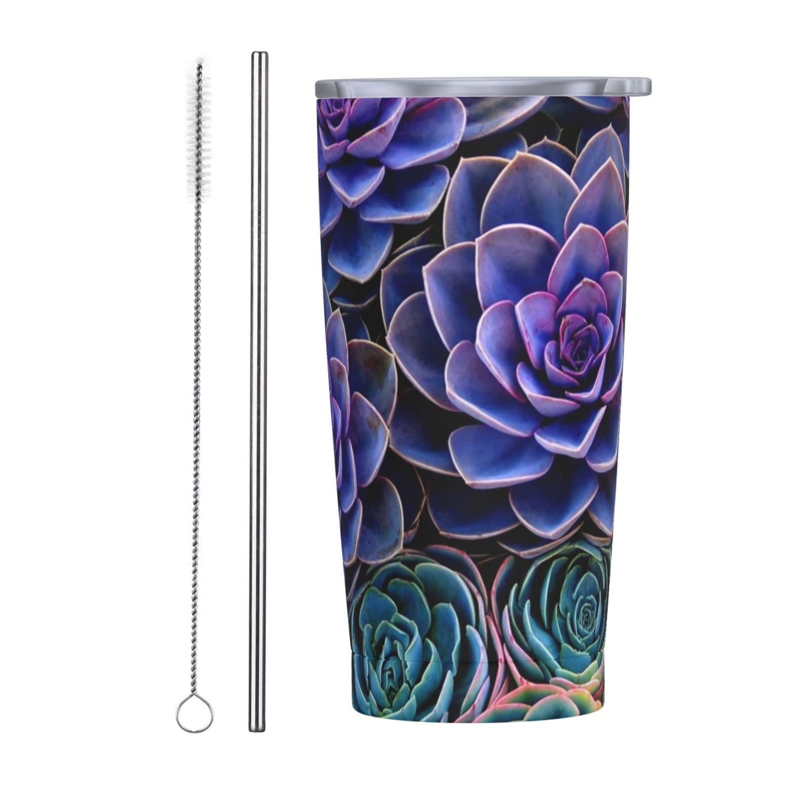 SWEET TANG 20oz Vacuum Insulated Stainless Steel Coffee Tumbler with Leak Proof Lid & Straw - Cactus Succulent Plants Design Funny Print Travel Mug for Men & Women - Perfect for Office, Gym, Camping & Outdoor Activities