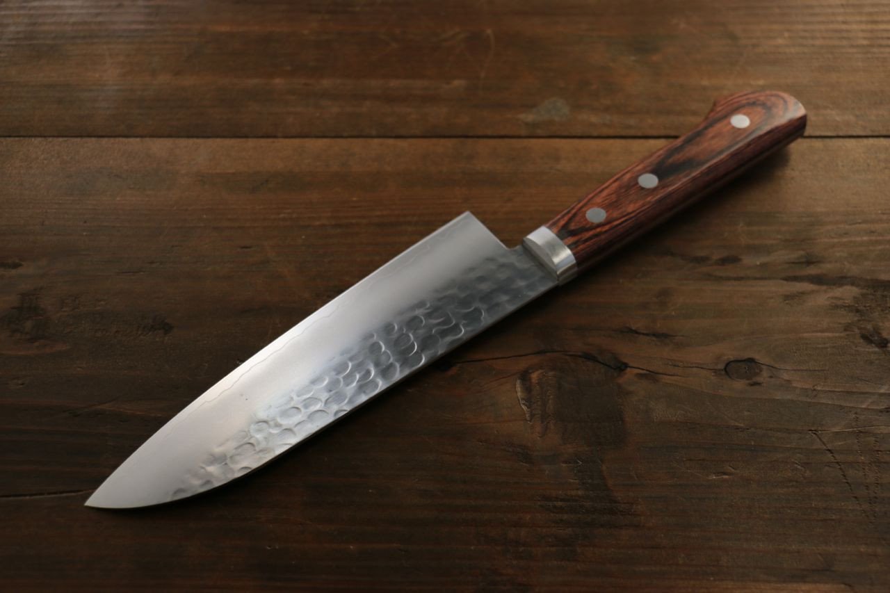 Kanetsune VG1 Hammered Santoku Knife 165mm - Japanese Mahogany Handle Chef Knife for Slicing, Dicing & Chopping Vegetables, Meat & Fish