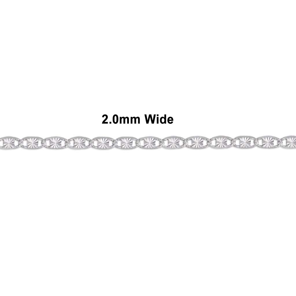 14K White Gold Valentin Chain Necklace for Women & Men - Italian Crafted Durable Link Jewelry - 16-24 Inch Length, 2.4-2.7mm Width - Perfect Shiny Gift for Anniversary, Birthday & Valentine's Day