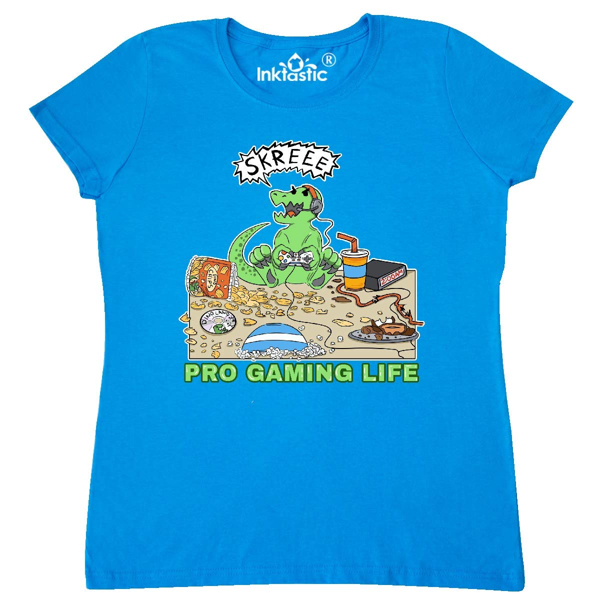 Inktastic Pro Gaming Life Dinosaur Women's T-Shirt - Comfortable Casual Tee for Gamers, Gifts & Everyday Wear