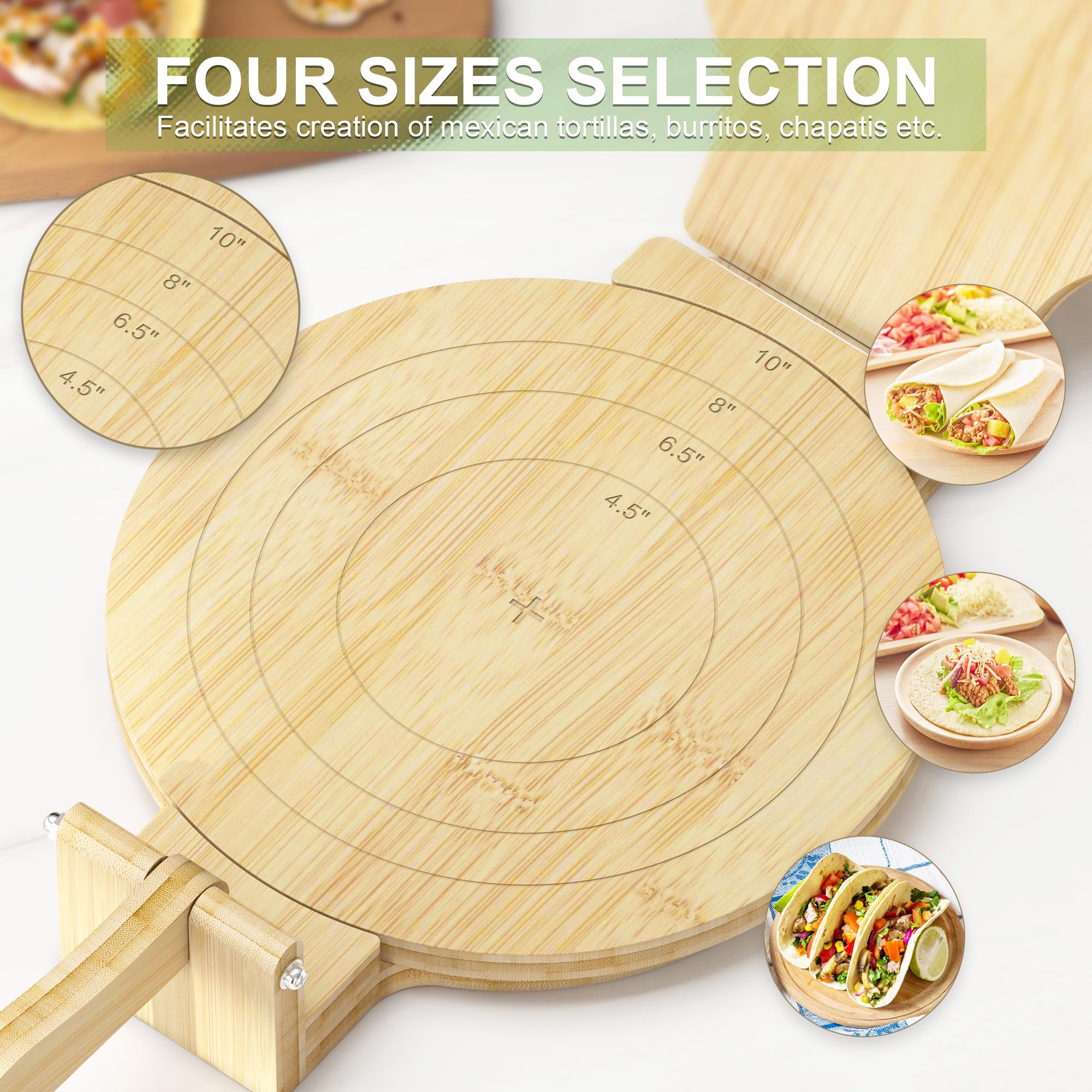 10 Inch Bamboo Tortilla Press - Handmade Quesadilla & Roti Maker with Parchment Paper & Dough Cutter for Homemade Corn/Flour Tortillas - Perfect for Mexican Cooking, Indian Roti, Home Baking & Meal Prep