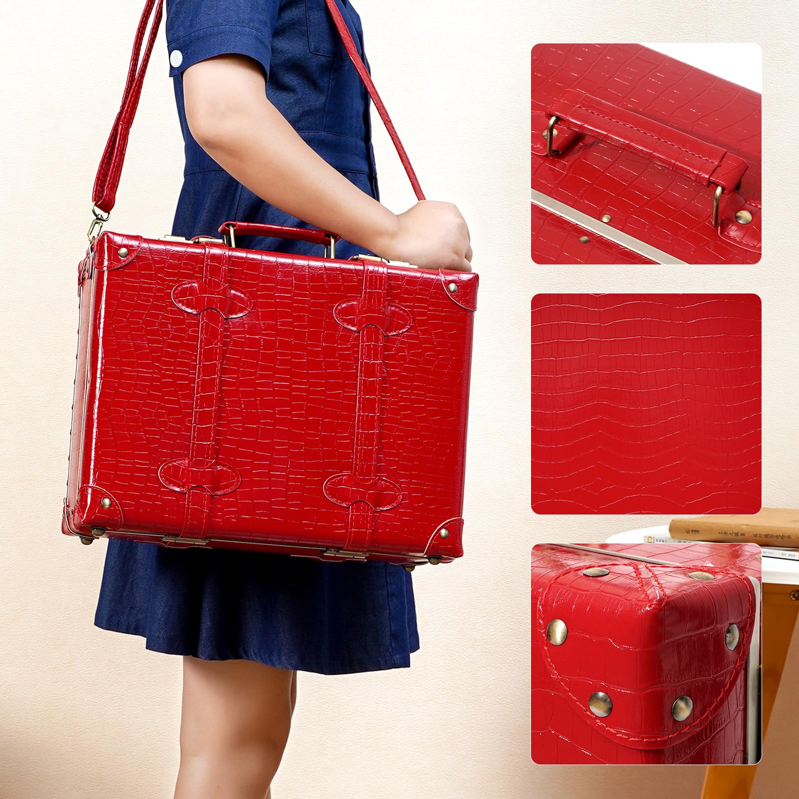 Vintage Leather Carry-On Suitcase - Cute Non-Wheeled Mini Trunk with Adjustable Shoulder Strap | Perfect for Overnight Trips, Weekend Getaways & Airplane Cabin Luggage