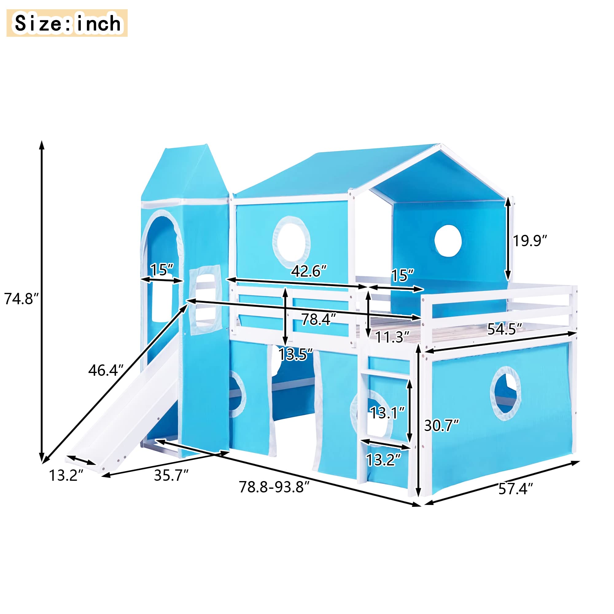 Harper & Bright Designs Full Size Kids Loft Bed with Slide, Tent & Ladder - Wooden Playhouse Bed Frame for Boys, Girls & Teens - Perfect for Small Bedrooms, Playrooms & Kids' Sleepovers (Full, Blue)
