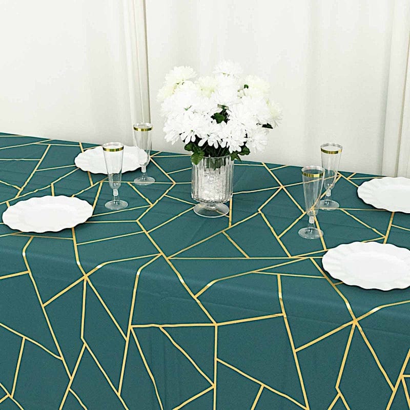 90x132 Inch Polyester Rectangular Tablecloth with Metallic Geometric Design - Perfect for Dining Tables, Parties, and Special Events