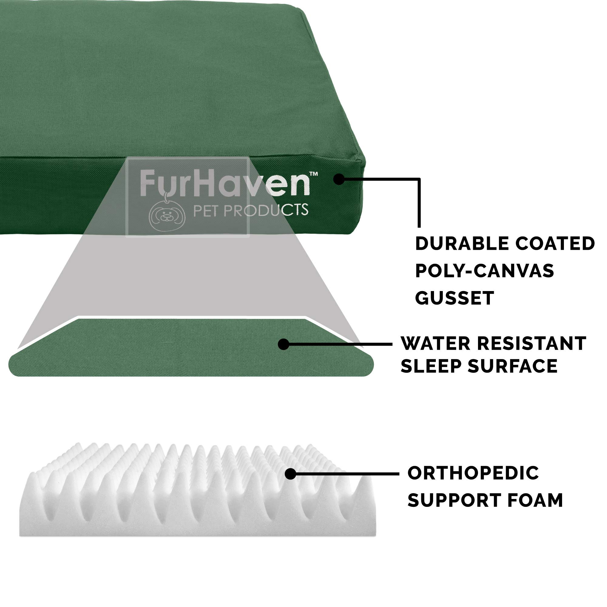 Furhaven Water-Resistant Orthopedic Dog Bed with Removable Cover - Indoor/Outdoor Logo Oxford Polycanvas Mattress for Medium Dogs up to 125 lbs (Forest Green) - Perfect for Home, Office & Travel Use