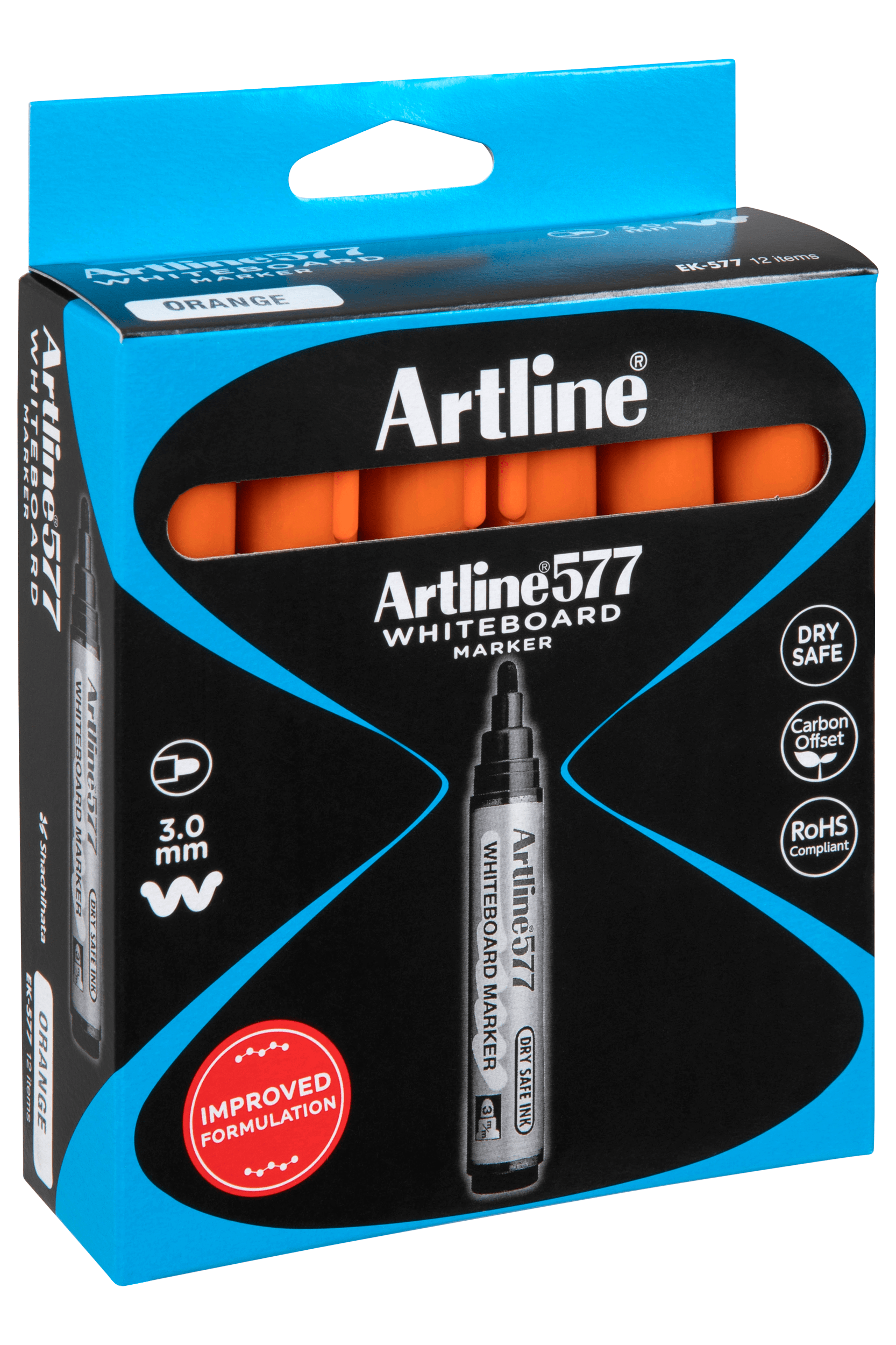 Artline 577 Whiteboard Markers - 3mm Bullet Tip, Orange Ink, Pack of 12 - Perfect for Classroom, Office & Home Whiteboard Presentations