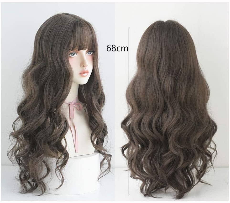 Heat Resistant Synthetic Wavy Curly Wig with Bangs for Women - 26 Inch Cosplay & Daily Wear Hairpiece - Perfect for Parties, Halloween, and Everyday Styling (Color: A)