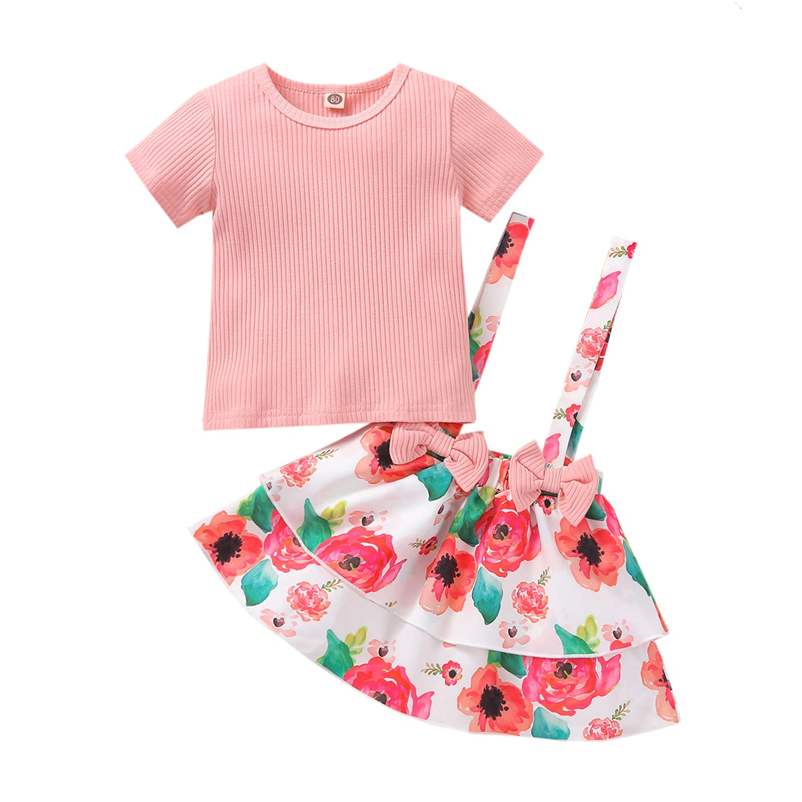 Toddler Baby Girl Summer Outfits - Cute Suspender Skirt Set with T-Shirt Top | Matching Sister Clothes for Playdates, Birthday Parties & Family Photos