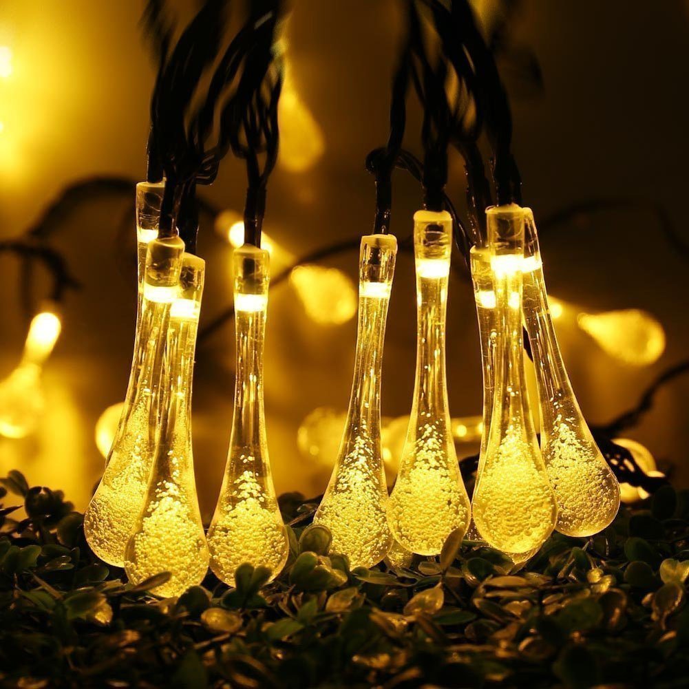 Outdoor Solar LED String Lights - 30 Waterdrop Cool White Fairy Lights for Garden, Patio, Yard Decor | Weatherproof Solar-Powered Party & Wedding Decoration Lighting