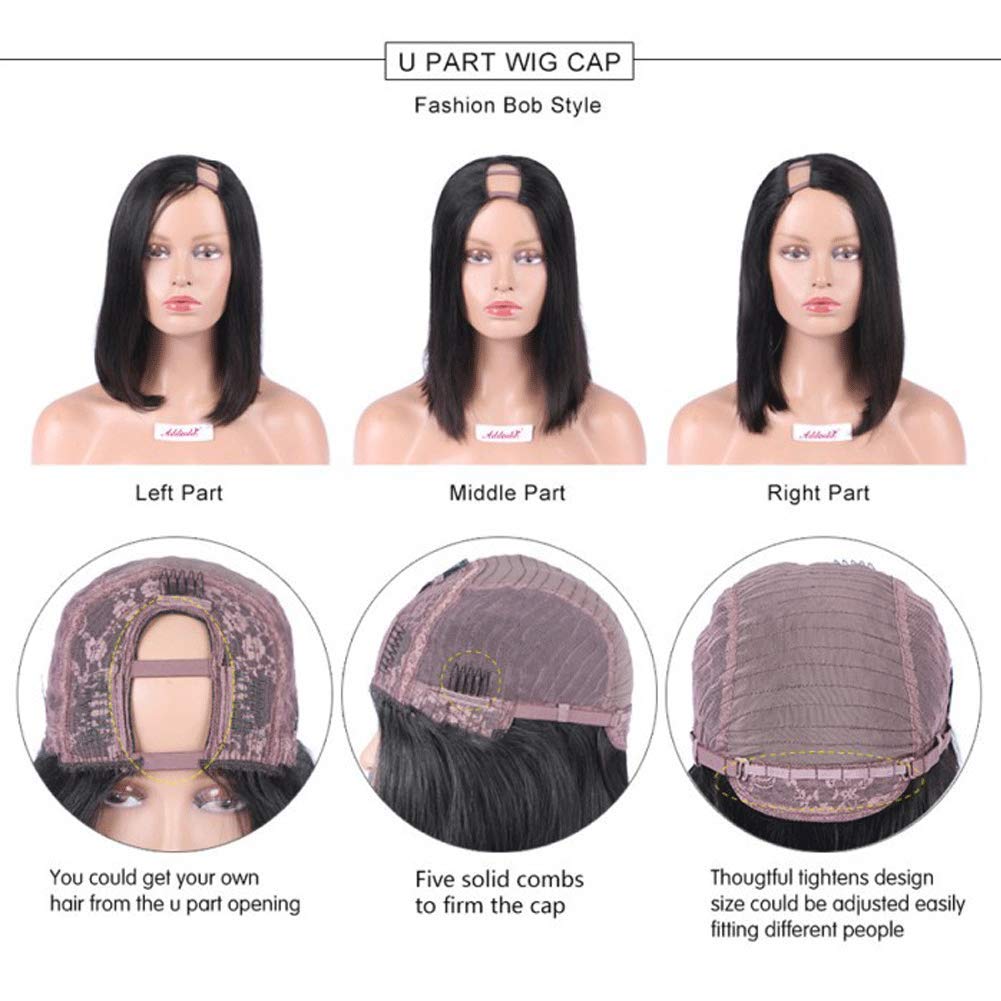 1X4 U Part Wig Human Hair Wigs for Black Women - 9A Virgin Straight Glueless Wig (150% Density, 16
