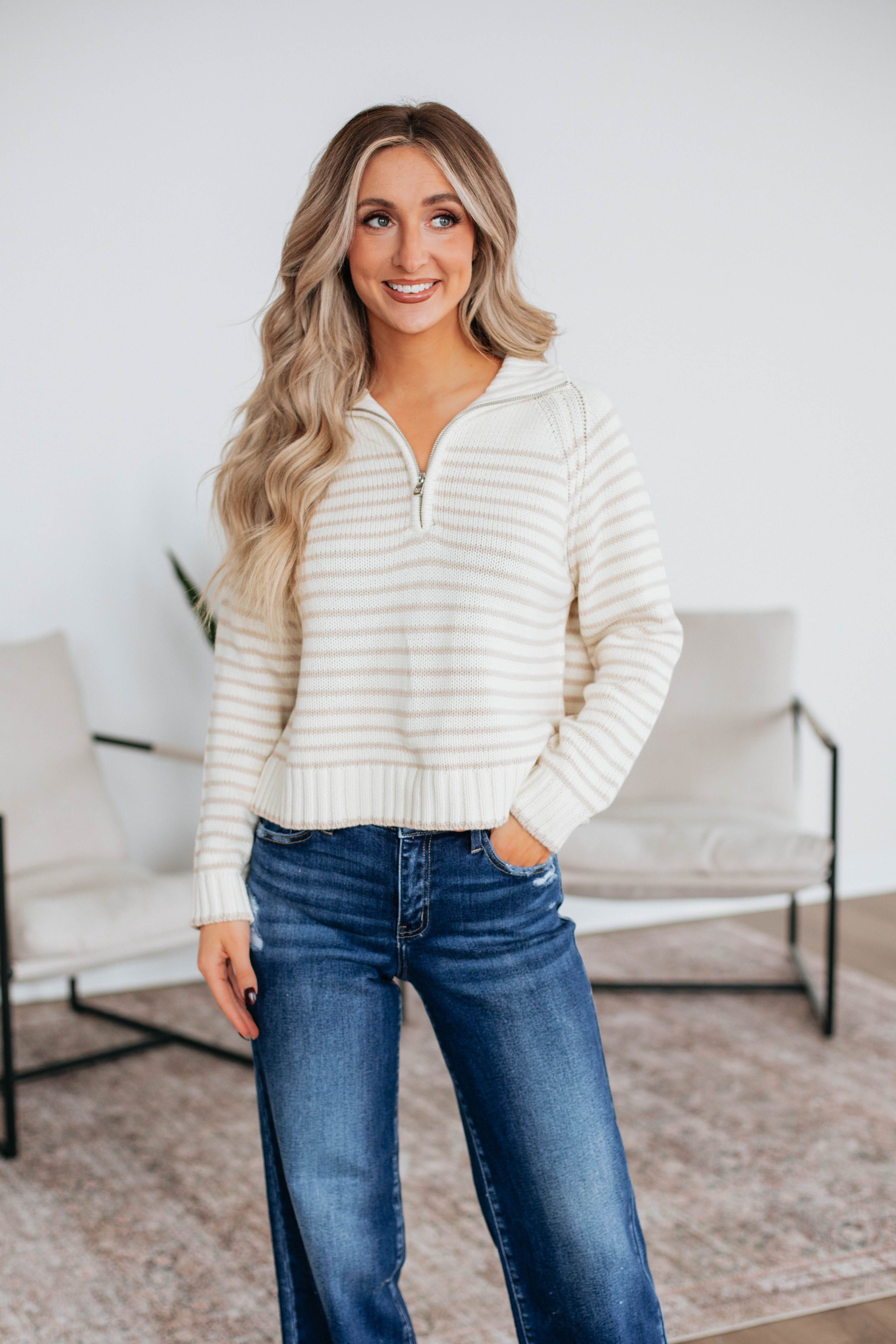 Frannie Striped Pullover Sweater for Women - Soft & Cozy Knit Top - Casual Fall & Winter Fashion - Perfect for Layering, Office Wear & Weekend Outfits