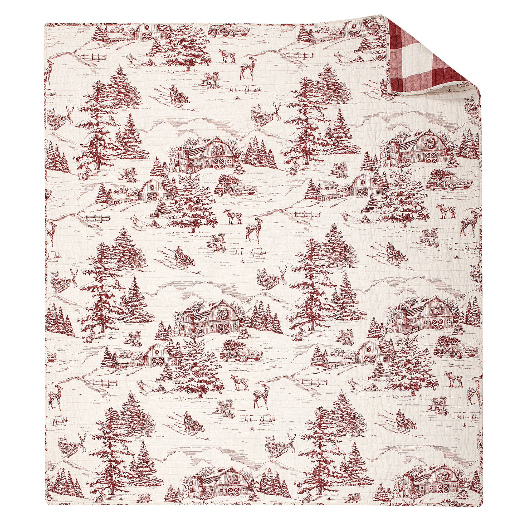 Cozy Winter Sleigh Ride Quilted Throw Blanket - Soft Warm Fleece Bedding for Couch, Sofa & Bed - Perfect for Christmas Decor, Holiday Gift & Home Comfort