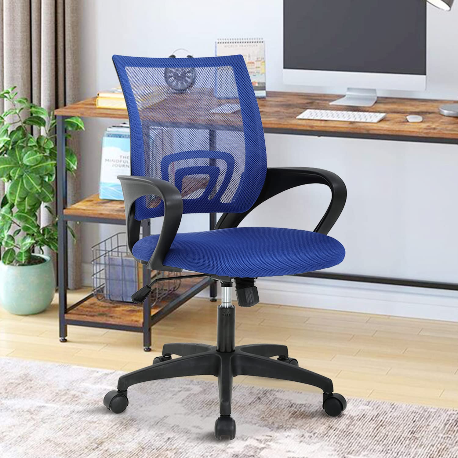 Ergonomic Mesh Office Chair with Adjustable Lumbar Support & Armrests - Mid Back Computer Desk Chair for Home Office - Breathable Blue Mesh Chair for Comfortable Working & Gaming Sessions