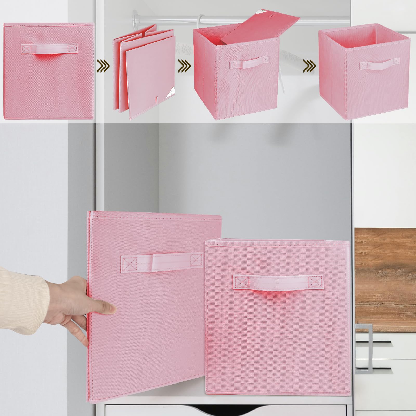 2 Pack 10.5 Inch Collapsible Fabric Storage Cubes - Foldable Organizer Bins for Closet, Shelves, Office & Home Organization - Space Saving Storage Solution (Pink) - Perfect for Bedroom, Kids Room & Dorm Organization