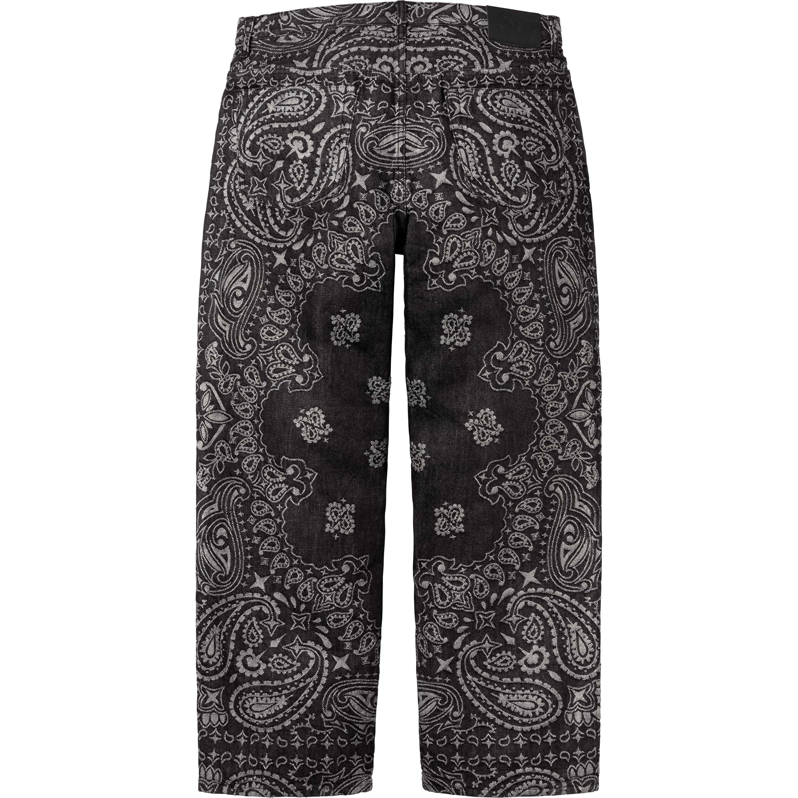 Supreme Bandana Jacquard Loose Fit Jeans for Men - Black Denim Pants for Streetwear & Hip Hop Fashion