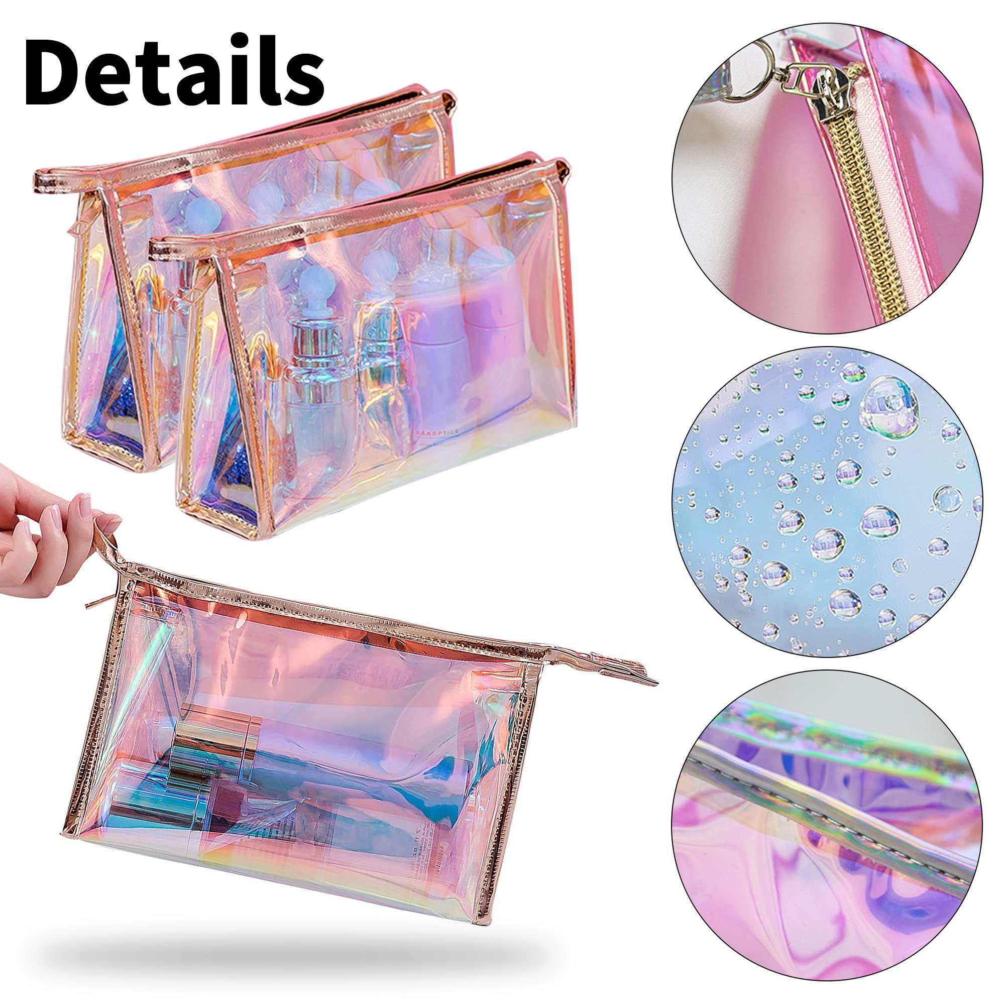 Holographic Makeup Bag - Iridescent Waterproof Cosmetic Pouch with Zipper | Portable Transparent Organizer for Makeup Tools, Women's Toiletries & Travel Essentials | Perfect for Travel, Daily Use & School Pencil Case