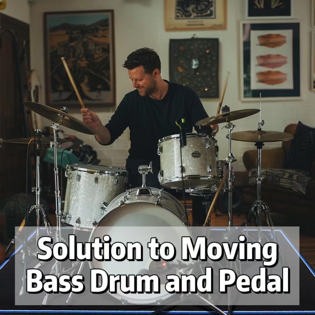 Aucuda 6x6.6ft Large Metal Drum Rug - Non-Slip Woven Fabric Drum Mat for Electric Drum Set - Perfect for Home Studio, Apartment & Outdoor Use - Soundproof & Crease-Free Drum Accessory