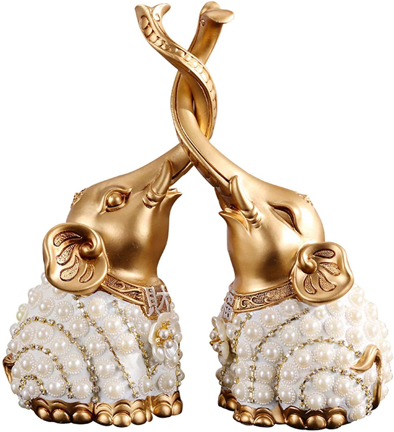 Handmade Zen Elephant Sculpture Set of 2 - Gold Couple Figurines for Home Decor, Wedding Gift & Housewarming Present | Meditation Room, Office Desk & Yoga Studio Decor
