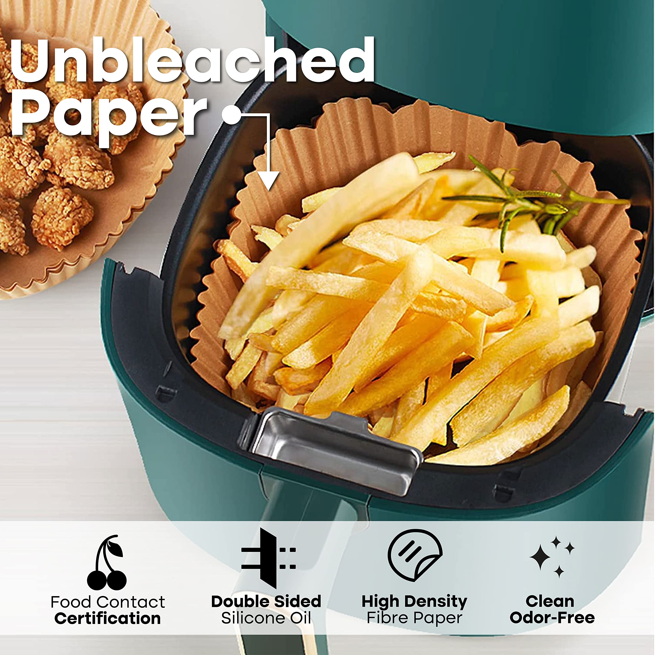 Xabono 100Pcs Air Fryer Liners - 6.3 Inch Disposable Non-Stick Parchment Paper, Oil & Waterproof Baking Sheets for Air Fryers, Ovens, Roasting - Perfect for Chicken Wings, French Fries & Vegetables