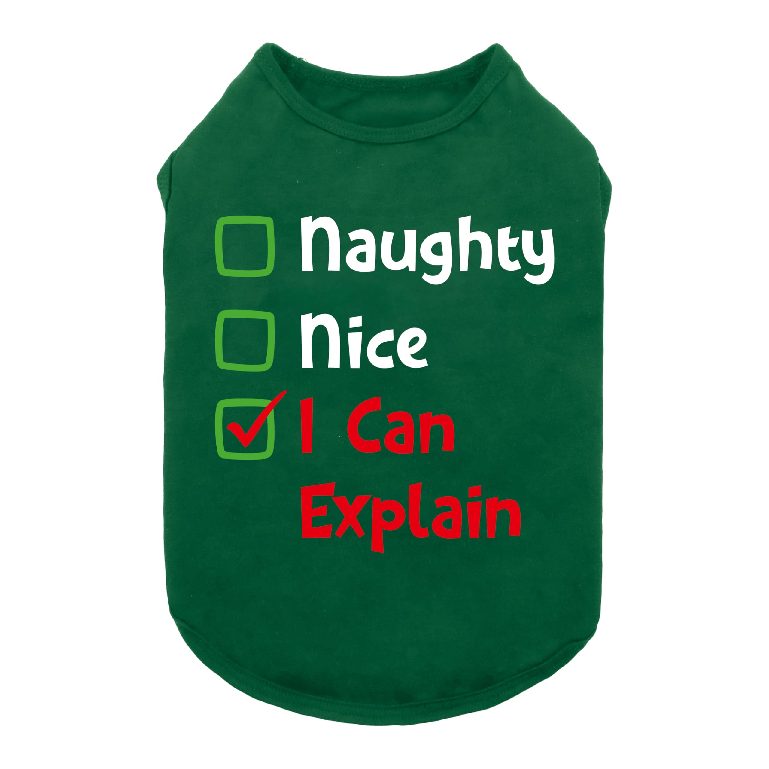 Fitwarm Naughty or Nice Christmas Dog Shirt - Festive Holiday Pet Outfit for Small Dogs (Green, Red, White) - Funny Dog T-Shirt for Boys & Girls - Perfect for Christmas Photos, Parties & Family Gatherings