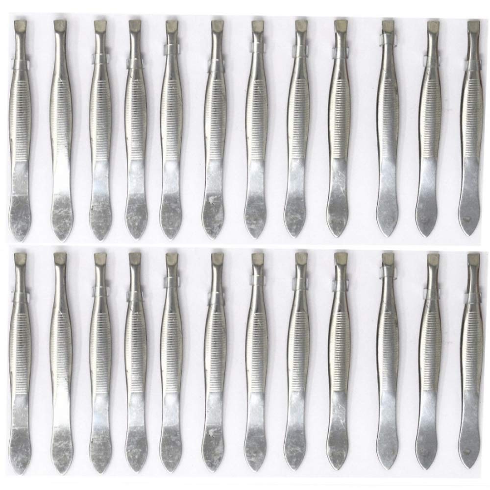 Adbeni Slant Tip Tweezers for Hair Removal & Eyebrows - 24 Pack Professional Hair Plucker Set - Perfect for Salon, Spa, Home Use and Travel Grooming Kit
